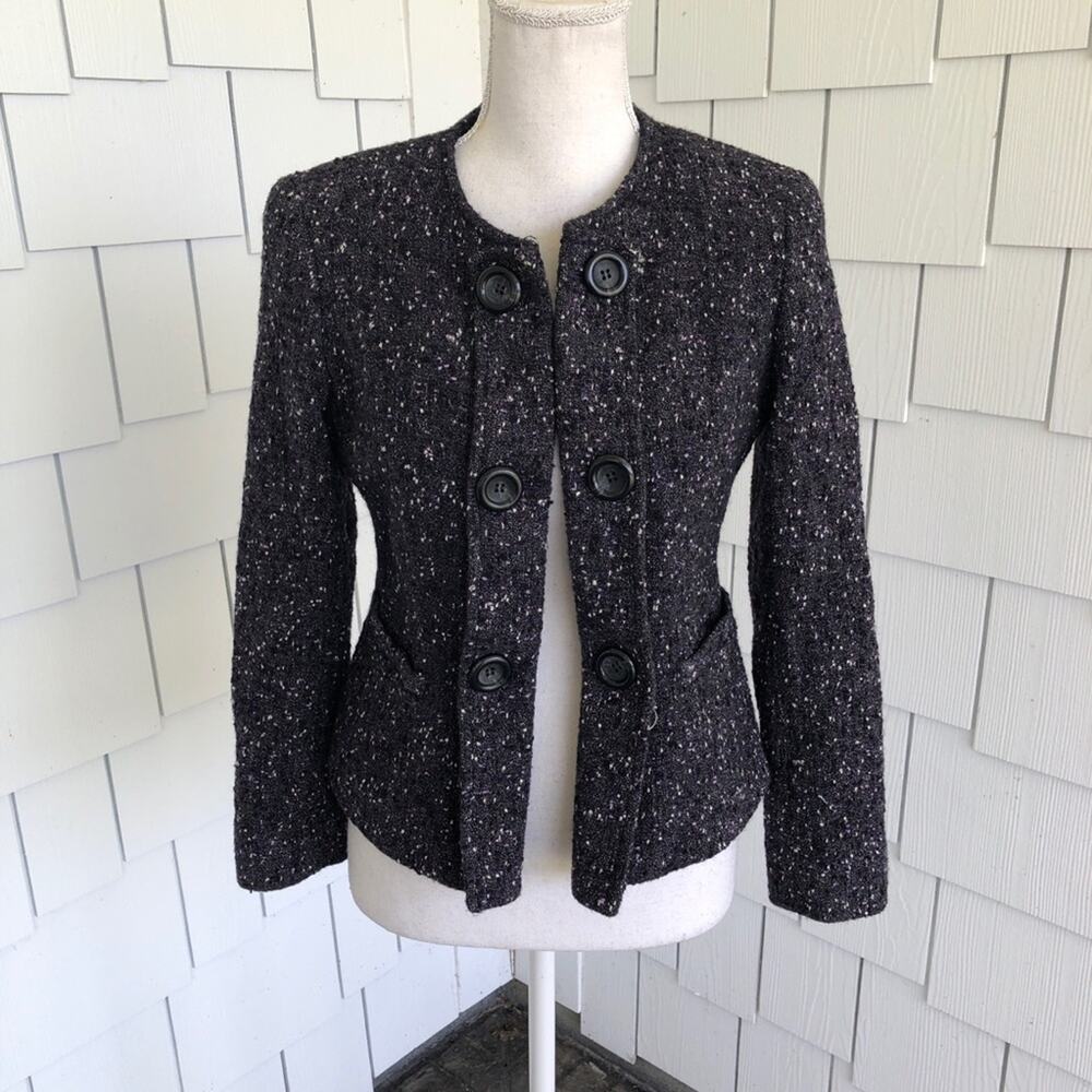 Lafayette 148 New York Women's Purple Wool Tweed Button Front Fitted Blazer sz 2